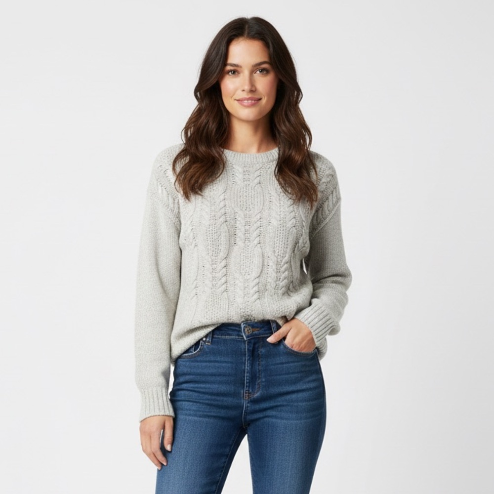 Rails Simone Cable Knit Wool Cashmere Sweater Grey Size Small